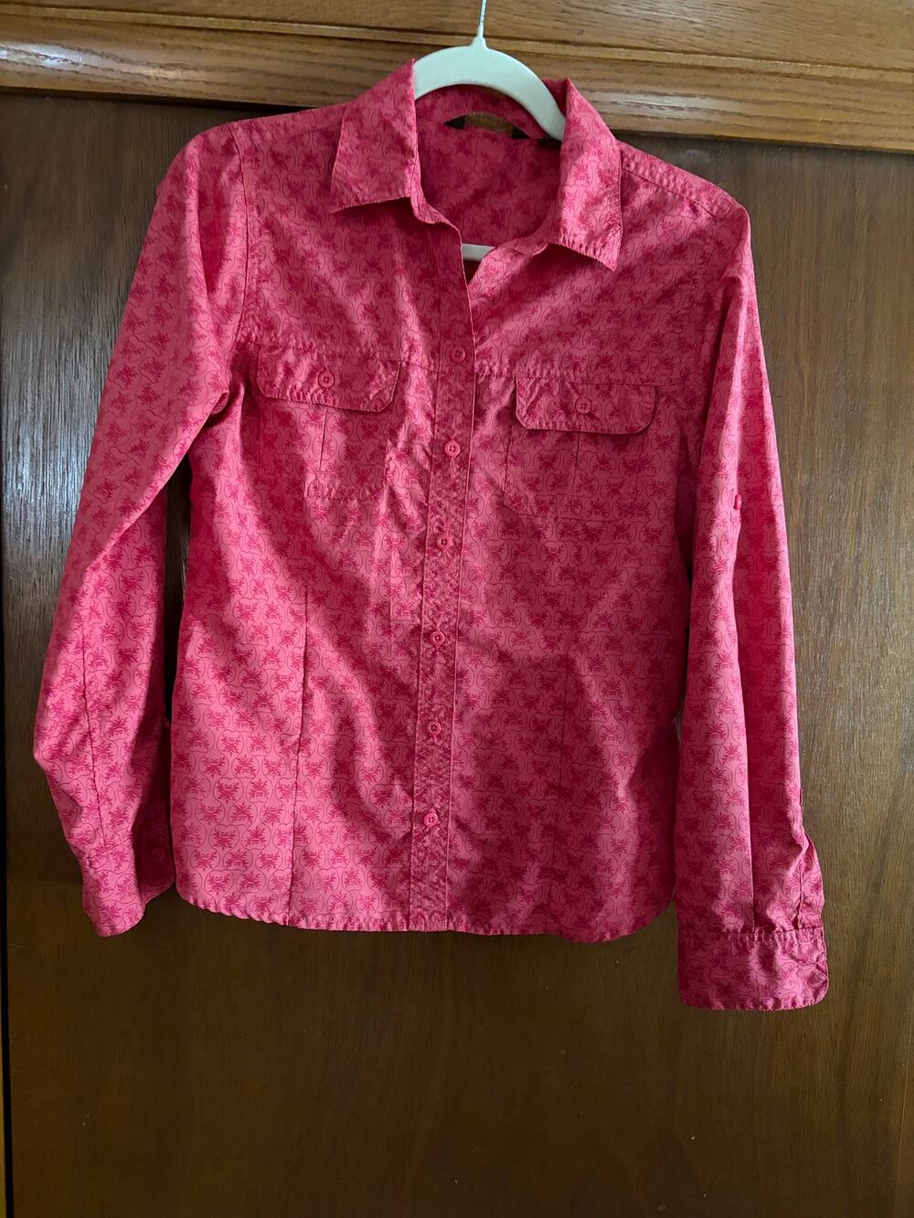 Eddie Bauer Women's Button Front Utility Shirt XS Pink Floral Print